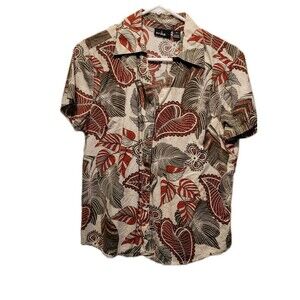 ERIKA SUMMER FLORAL HAWAIIAN RED PRINT BUTTON UP BLOUSE MISSES SIZE M